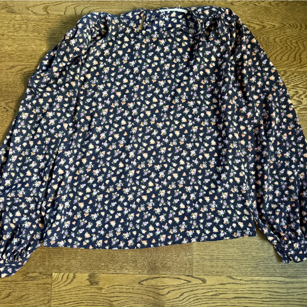 All in Favor Floral Print Blouse - Navy and Pink
